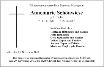 Traueranzeige von Annemarie Schönwiese von  Gießener Anzeiger