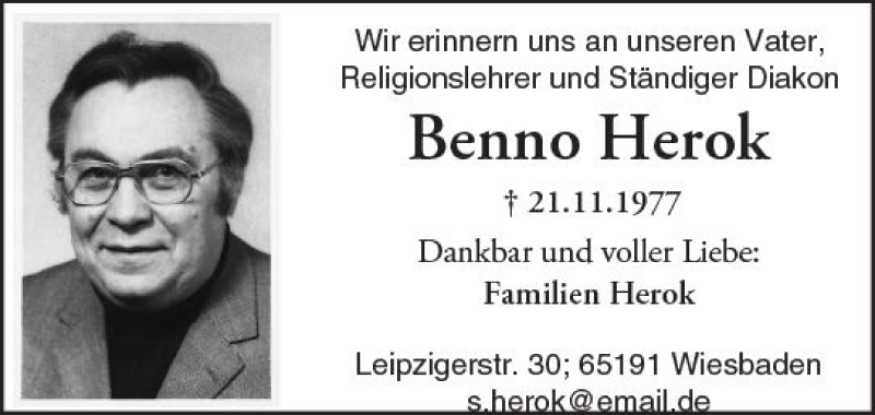  Traueranzeige für Benno Herok vom 22.11.2017 aus Trauerportal Rhein Main Presse