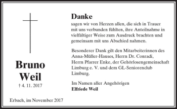 Traueranzeige von Bruno Weil von  Camberger Anzeiger