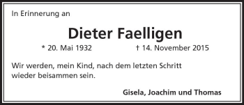 Traueranzeige von Dieter Faelligen von Trauerportal Rhein Main Presse