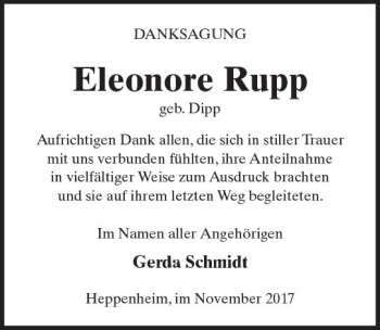 Traueranzeige von Eleonore Rupp von Trauerportal Echo Online