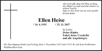Traueranzeige von Ellen Heise von Trauerportal Rhein Main Presse