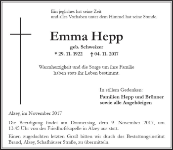 Traueranzeige von Emma Hepp von Trauerportal Rhein Main Presse