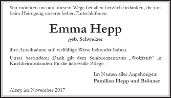 Traueranzeige von Emma Hepp von Trauerportal Rhein Main Presse