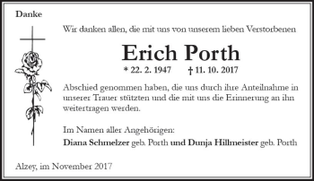 Traueranzeige von Erich Porth von Trauerportal Rhein Main Presse
