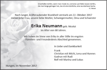 Traueranzeige von Erika Neumann von  Gießener Anzeiger
