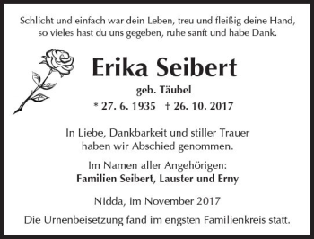 Traueranzeige von Erika Seibert von  Kreisanzeiger