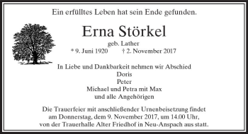 Traueranzeige von Erna Störkel von  Usinger Anzeiger