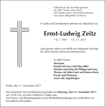 Traueranzeige von Ernst-Ludwig Zeitz von  Kreisanzeiger