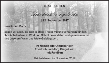 Traueranzeige von Friedrich Dingeldein von Trauerportal Echo Online