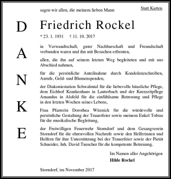 Traueranzeige von Friedrich Rockel von VRM Trauer