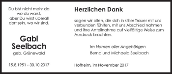 Traueranzeige von Gabriele Seelbach von Trauerportal Rhein Main Presse