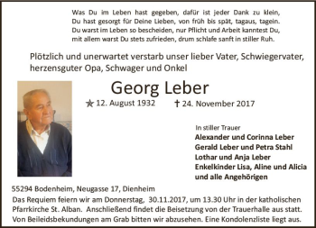 Traueranzeige von Georg Leber von Trauerportal Rhein Main Presse