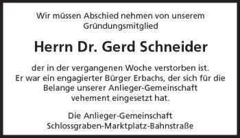 Traueranzeige von Gerd Schneider von Trauerportal Echo Online