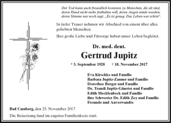 Traueranzeige von Gertrud Jupitz von  Camberger Anzeiger