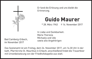 Traueranzeige von Guido Maurer von  Camberger Anzeiger