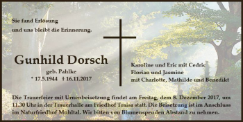 Traueranzeige von Gunhild Dorsch von Trauerportal Echo Online