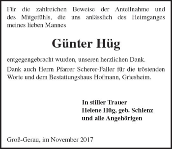 Traueranzeige von Günter Hüg von Trauerportal Echo Online