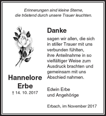 Traueranzeige von Hannelore Erbe von  Camberger Anzeiger
