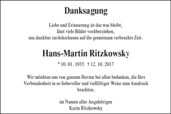 Traueranzeige von Hans-Martin Ritzkowsky von Trauerportal Echo Online