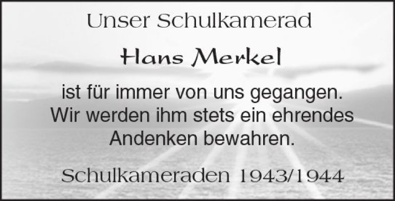  Traueranzeige für Hans Merkel vom 25.11.2017 aus Trauerportal Rhein Main Presse