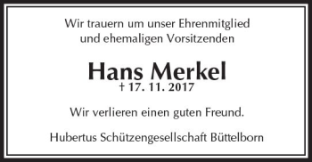 Traueranzeige von Hans Merkel von Trauerportal Echo Online