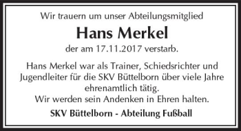 Traueranzeige von Hans Merkel von Trauerportal Echo Online