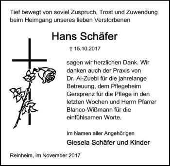 Traueranzeige von Hans Schäfer von Trauerportal Echo Online