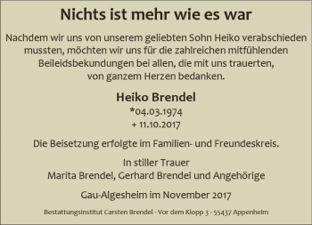 Traueranzeige von Heiko Brendel von Trauerportal Rhein Main Presse
