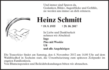 Traueranzeige von Heinz Schmitt von Trauerportal Echo Online
