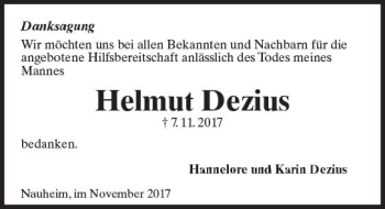 Traueranzeige von Helmut Dezius von Trauerportal Rhein Main Presse