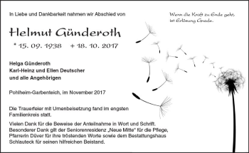 Traueranzeige von Helmut Günderoth von  Gießener Anzeiger