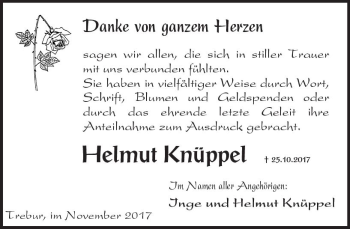 Traueranzeige von Helmut Knüppel von Trauerportal Echo Online