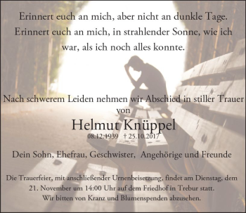 Traueranzeige von Helmut Knüppel von Trauerportal Rhein Main Presse