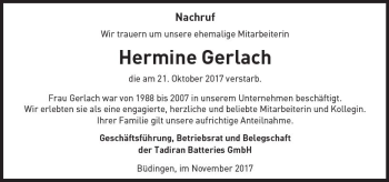 Traueranzeige von Hermine Gerlach von  Kreisanzeiger
