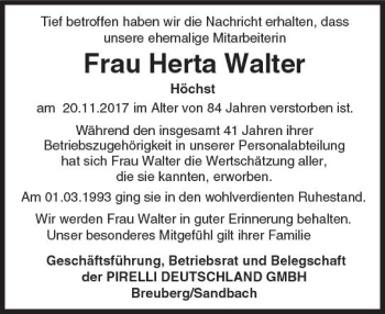 Traueranzeige von Herta Walter von Trauerportal Echo Online
