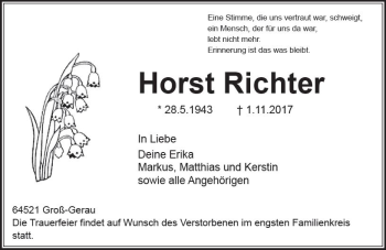 Traueranzeige von Horst Richter von Trauerportal Echo Online