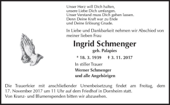 Traueranzeige von Ingrid Schmenger von Trauerportal Echo Online