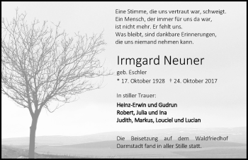Traueranzeige von Irmgard Neuner von Trauerportal Echo Online