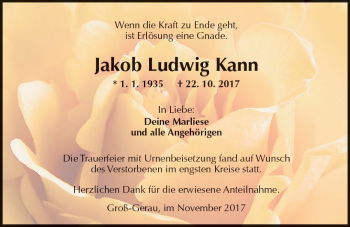 Traueranzeige von Jakob Ludwig Kann von Trauerportal Echo Online