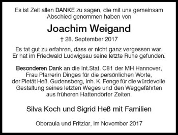 Traueranzeige von Joachim Weigand von VRM Trauer