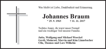 Traueranzeige von Johannes Braum von Trauerportal Rhein Main Presse