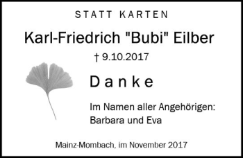 Traueranzeige von Karl-Friedrich Bubi Eilber von Trauerportal Rhein Main Presse