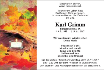 Traueranzeige von Karl Grimm von Trauerportal Echo Online