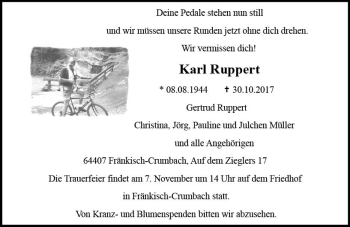 Traueranzeige von Karl Ruppert von Trauerportal Echo Online