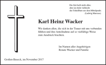 Traueranzeige von Karl Heinz Wacker von  Gießener Anzeiger