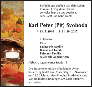 Traueranzeige von Karl Peter  Svoboda von Trauerportal Echo Online