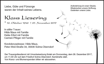 Traueranzeige von Klaus Liesering von  Camberger Anzeiger