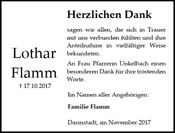 Traueranzeige von Lothar Flamm von Trauerportal Echo Online