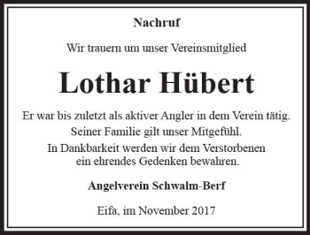 Traueranzeige von Lothar Hübert von VRM Trauer